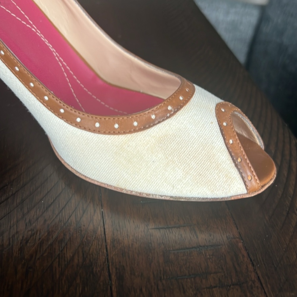 Kate Spade Cream and Brown Peep Toe Heels - Picture 11 of 16